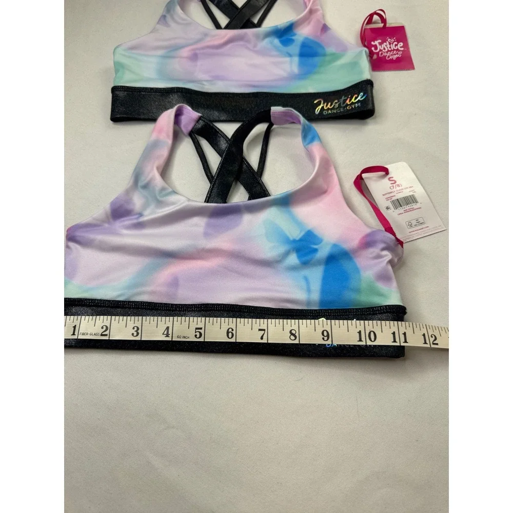 Justice Girls 2 Pack Butterfly Cloud Dye Sports Bras Size S 7/8 Dance Gym New‎